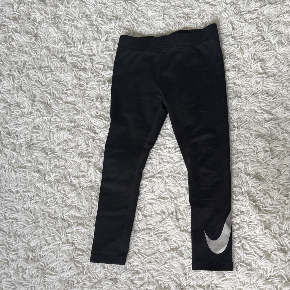 Nike Kids Black Leggings with Silver Logo